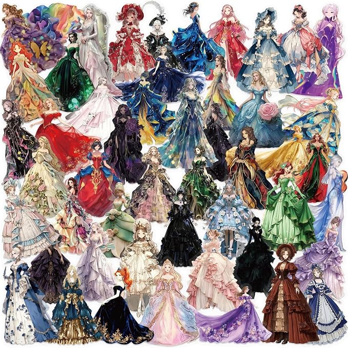 PET Transparent Princess Gown Stickers, Colorful Ball Gown Stickers Gift by Unknown
