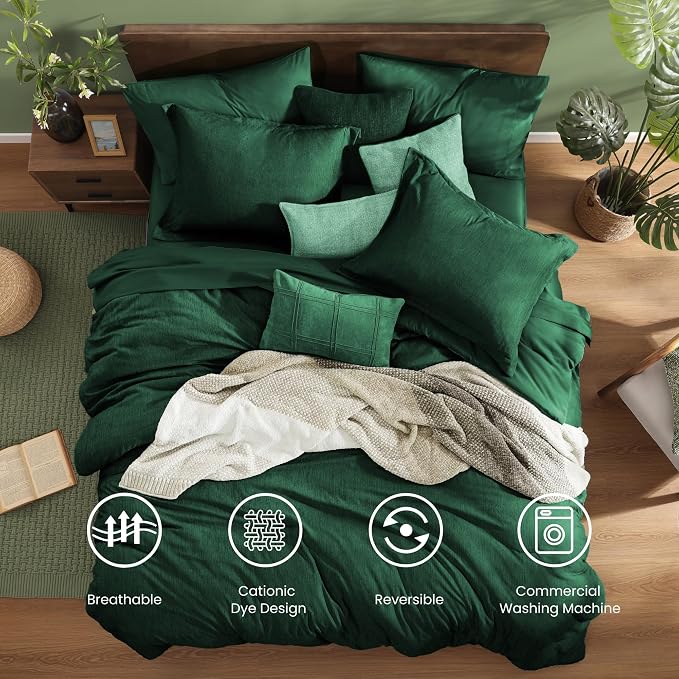 Monbix Full Size Comforter Set, Emerald Green Bedding Comforter - Image 2
