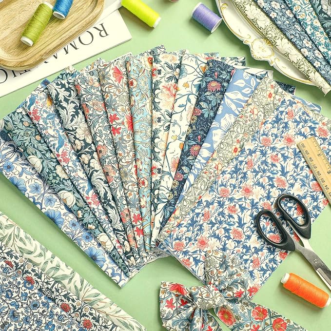 HunnmingRe 20 Pcs 10''x10'' William Morris Flower Quilting Fabric Square - Image 5