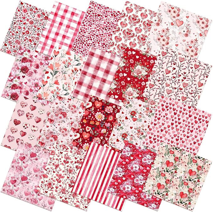 HunnmingRe 20 Pcs 10''x10'' Red Pink Floral Quilting Fabric Square Bundle Roses by HunnmingRe