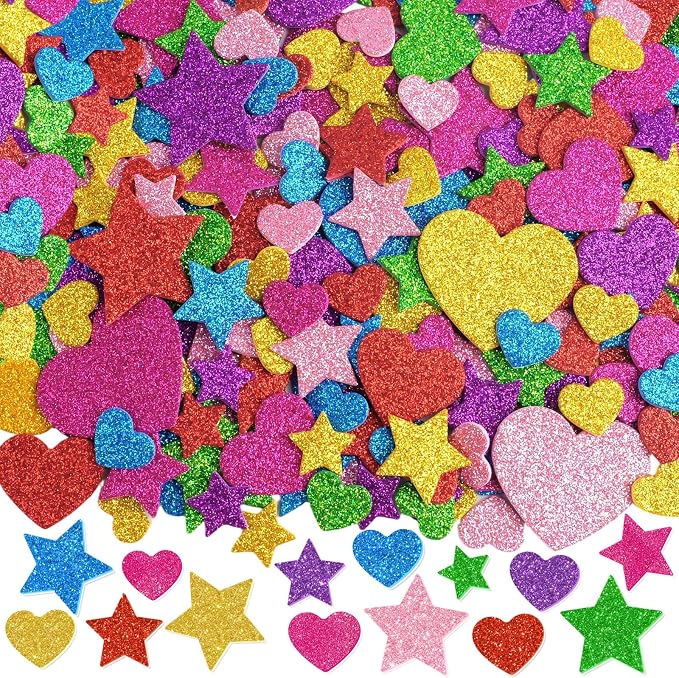 987 Pcs Glitter Foam Stickers, Heart & Star Shapes Stickers, 7 Sheets Colorful by Unknown