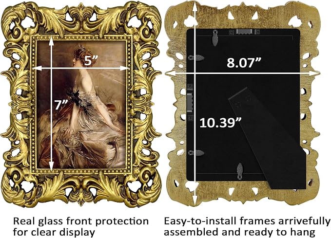 5x7 Vintage Picture Frames Gothic Picture Frames Ornate Gold | Real Glass - Image 9