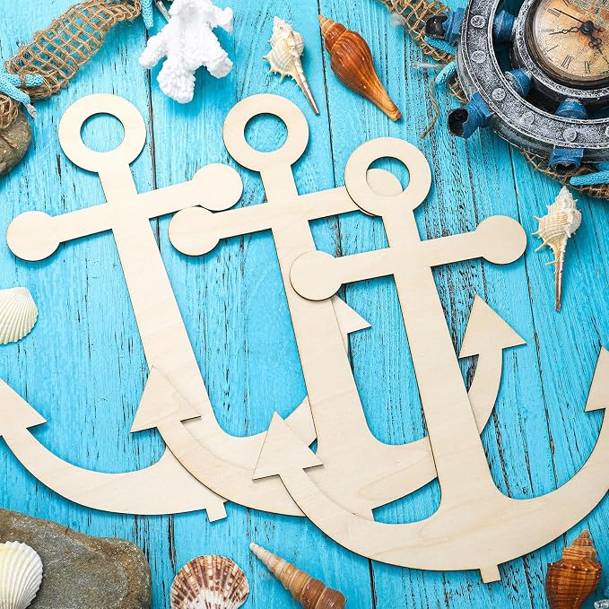24 Pack 12 Inch Blank Anchor Cutout Unfinished Wood Anchor Slices Wooden - Image 3