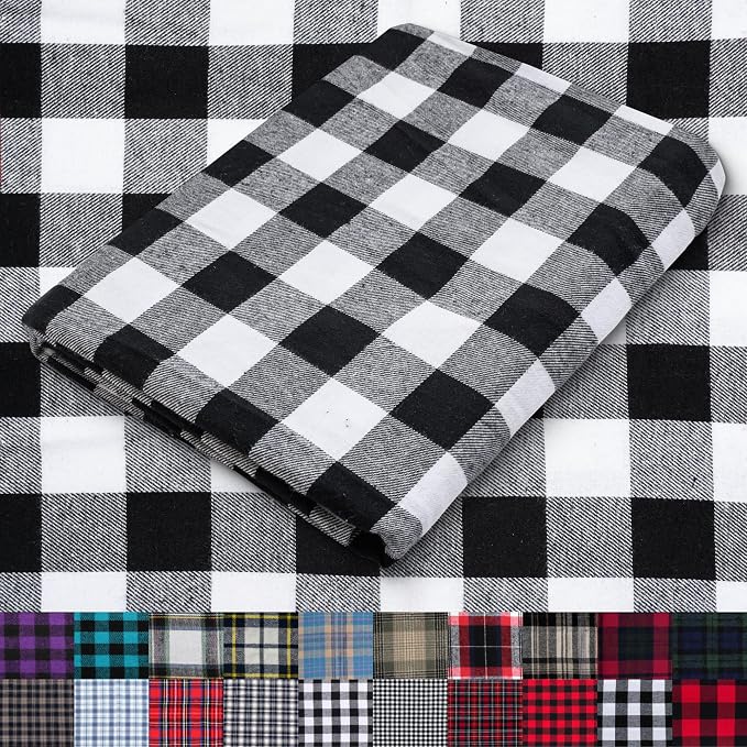 Pico Textiles 10 Yards Bolt Black and White Buffalo Plaid Checkered Flannel by PicoTextiles