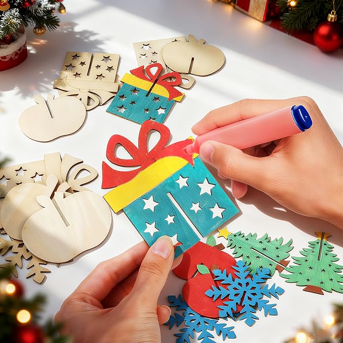 DIY 3D Christmas Wood Crafts to Paint, Unfinished Wooden Table Decorations - Image 4