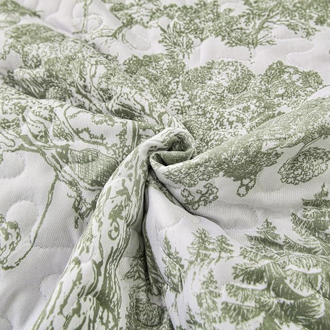 WONGS BEDDING Botanical Quilt Set Queen Size, Sage Green 3 Pieces Toile Floral - Image 7