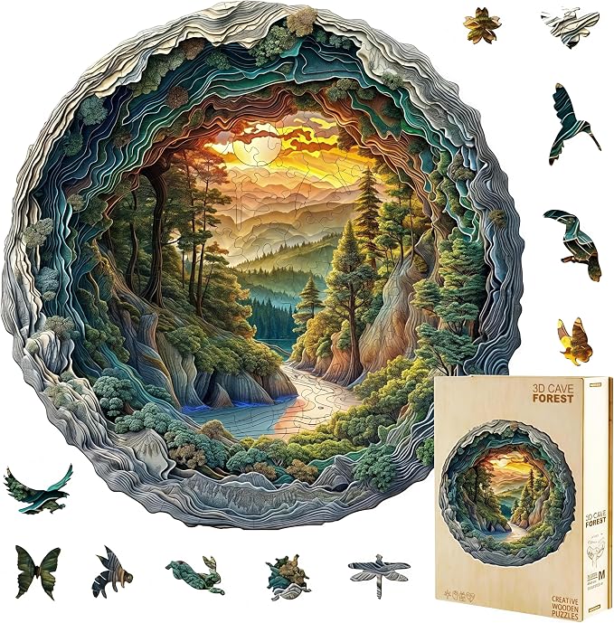 Wooden Puzzles, 3D Cave Forest Puzzle 100 Pieces, Unique Animal Shaped Wood by Jollitot