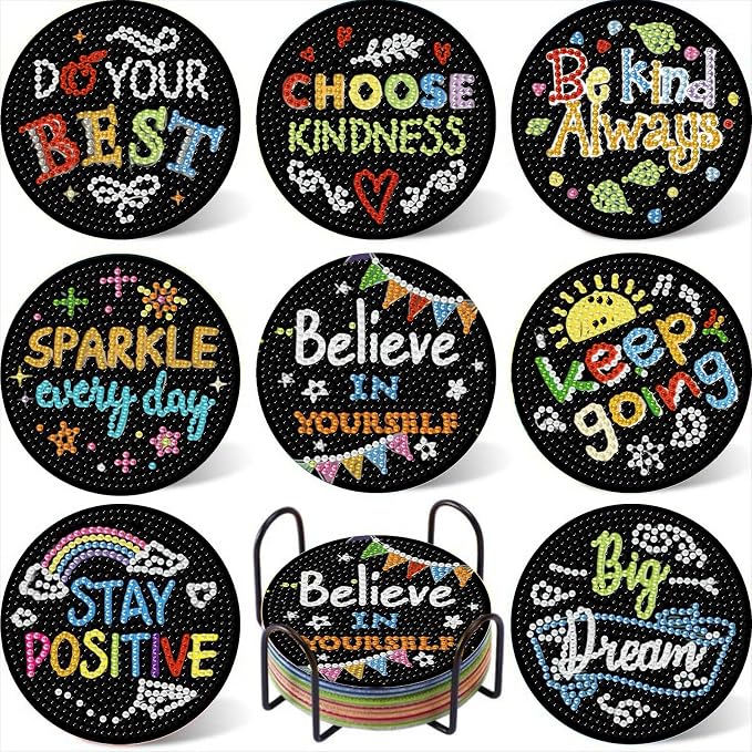 Gemozaic 8PCS Inspirational Diamond Art Coasters Kit by Gemozaic