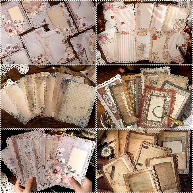 60Pcs Vintage Die-Cut Lace Edge Scrapbook Paper, DIY Junk Journal Supplies | 6 by Unknown