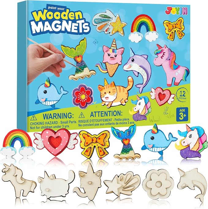 JOYIN 12 pcs Fantasy Wooden Magnets, Kids Unicorn Painting Craft, Spring and by JOYIN