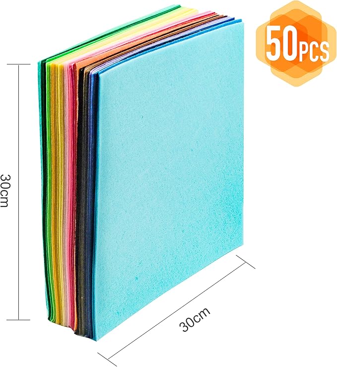 50PCS 12 x 12”, 1mm Thick Stiff Felt Fabric Sheets Assorted Colours Felt Pack - Image 3