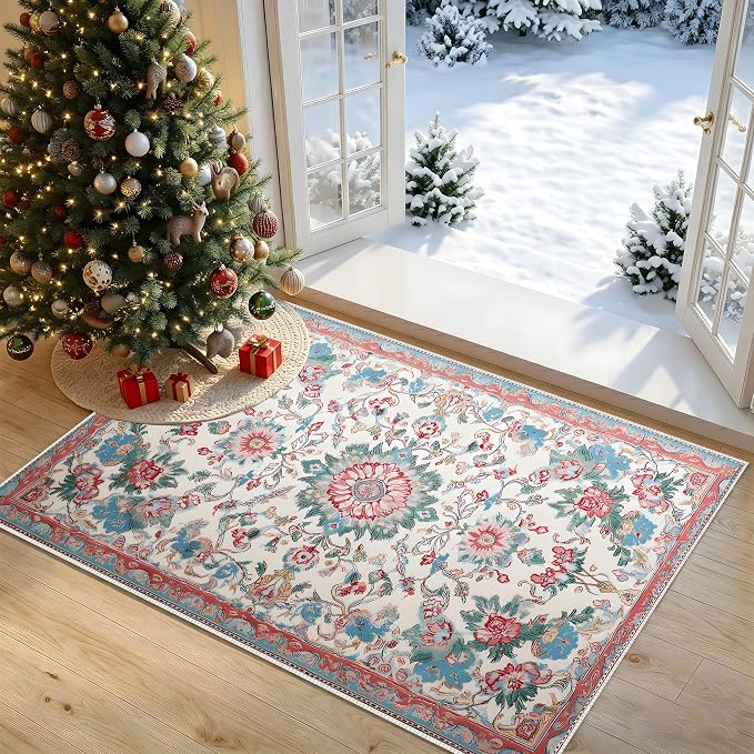 Vintage Floral Faux Cashmere Non-Slip Rug 15.7x23.6 Inches, Soft Washable - Image 9
