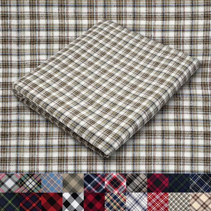 Pico Textiles 1 Yard Olive Green and Tan Tartan Plaid Flannel Fabric by PicoTextiles