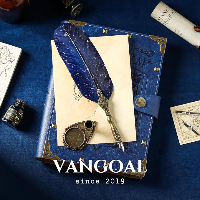 VANGOAL Vintage Carving Feather Pen Set, Glittering Quill Set Antique - Image 3