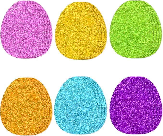 Whaline 54 Pcs Glitter Easter Egg Cutouts Colorful Egg Bulletin Board by Whaline