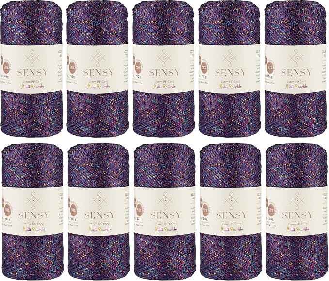 10 Skeins of Sensy Premium 2mm 251 Yards Sparkle Polyester Rope 90% by SSENSY