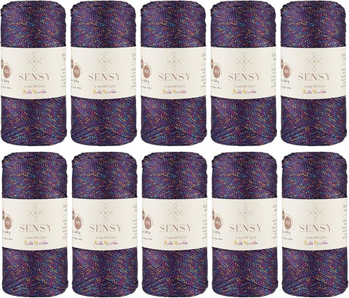 10 Skeins of Sensy Premium 2mm 251 Yards Sparkle Polyester Rope 90% by SSENSY