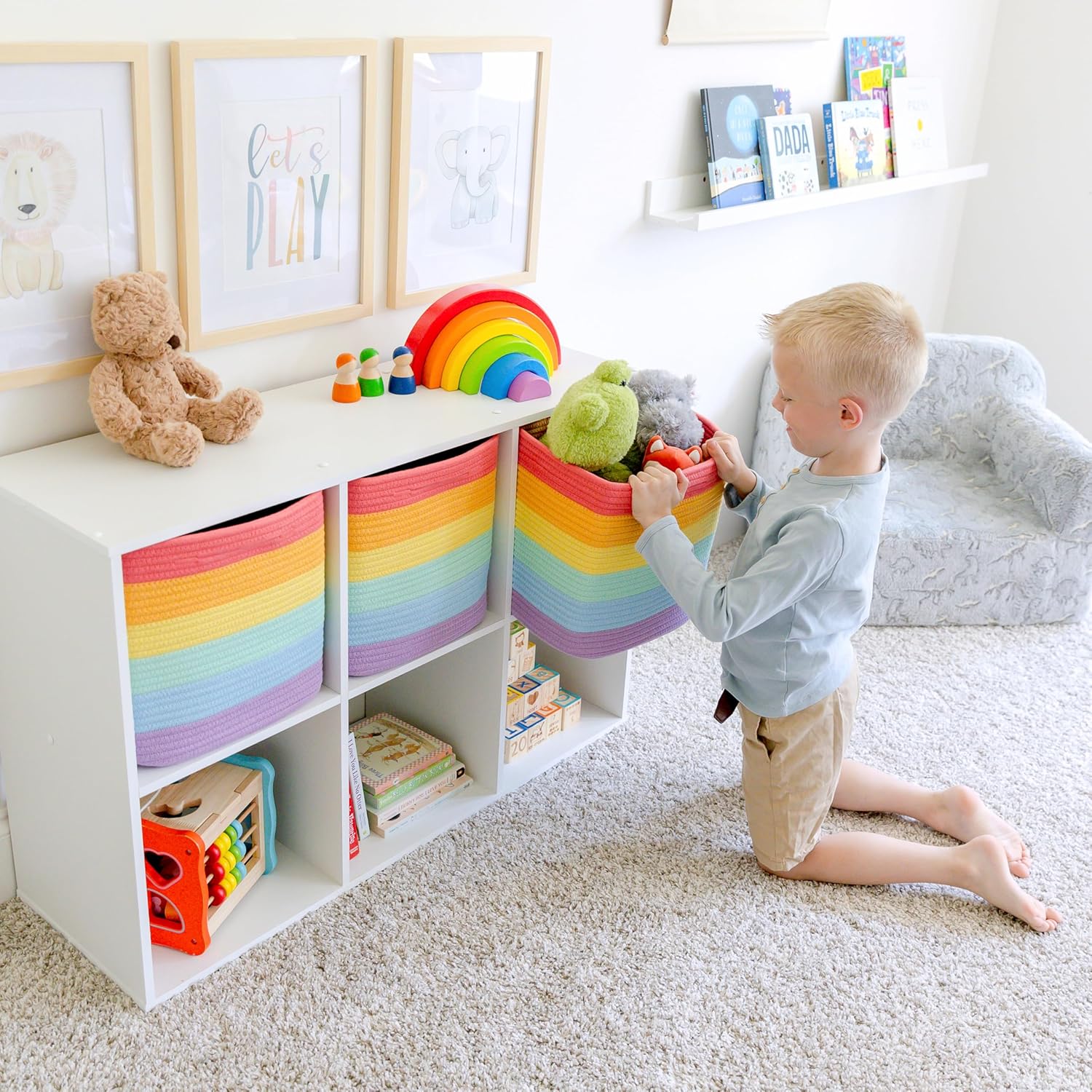 NaturalCozy Storage Cubes 11 Inch Cotton Rope Woven Baskets for Organizing, 3-Pack | Cube Storage Bin | Square Storage Baskets for Shelves Organizer, Classroom, Kids Toy Bins, Closet, Baby Nursery