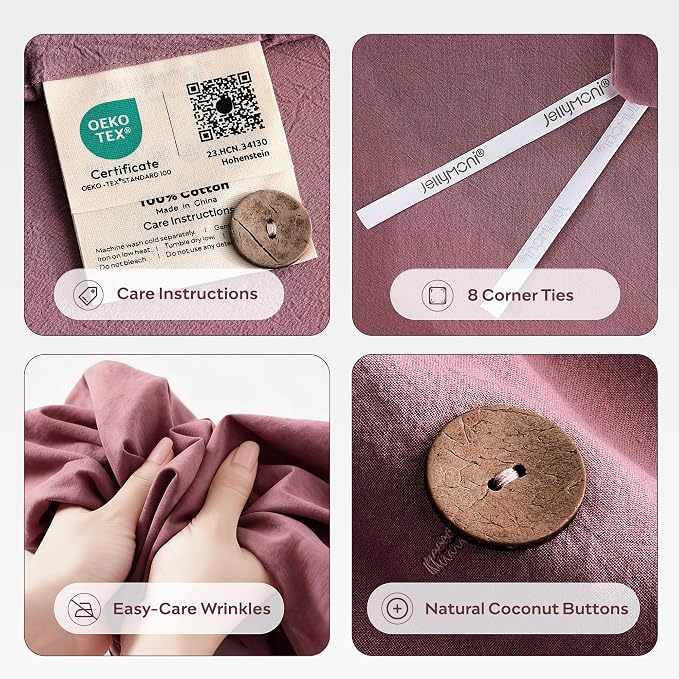 JELLYMONI 100% Washed Cotton Duvet Cover Full – Soft, Breathable Linen-Look - Image 4