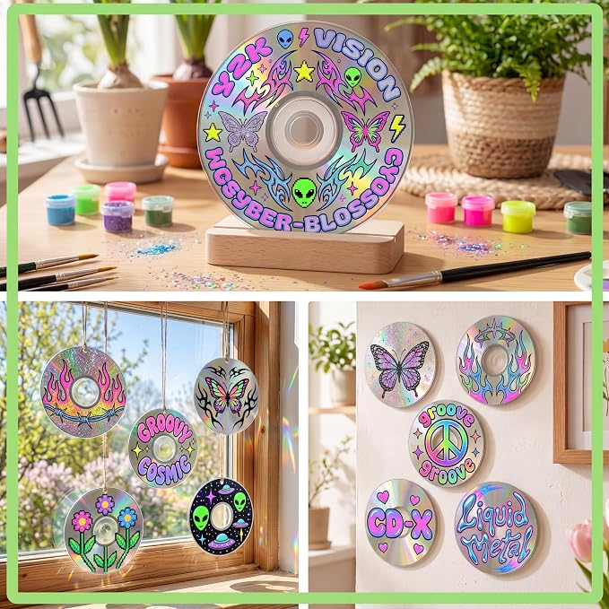 Sabary 29 Pcs DIY CD Painting Kit Painting Gift Includ 24 Pcs 4.72'' Blank Cds - Image 4