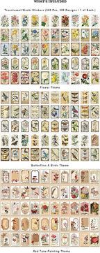 PRSTINCOL 300 Pcs Scrapbook Washi Stickers, Vintage Flower Butterfly Botanical - Image 2