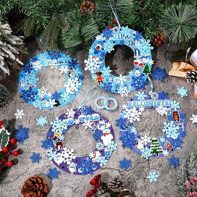 Hollowfly 48 Sets Winter Wreath Craft Kits DIY Snowflake Wreath Hanging - Image 5