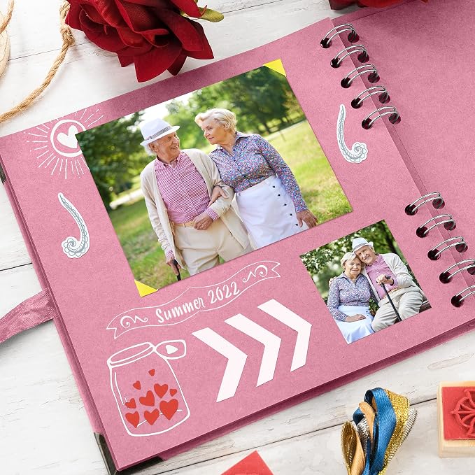Bstorify Square Scrapbook Photo Albums 7 x 7 Inch Pink Thick Paper, Metal - Image 6