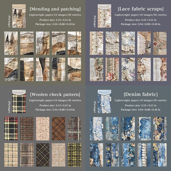 180 Sheets Vintage Fabric Texture Scrapbook Paper, 3.1x5.5 Aesthetic Lace & - Image 2