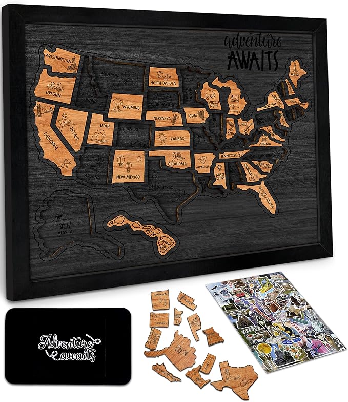 flinelife USA Landmarks Travel Map, Wooden USA Map Puzzle by flinelife