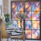 Stained Glass Window Privacy Film: Non-Adhesive Sun and Landscape Mosaic Design - Image 3