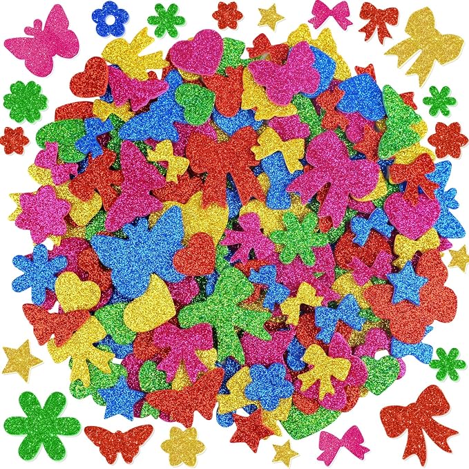 500Pcs Foam Stickers Glitter Colorful Flower Butterfly Bow Shapes Stickers by Etyishe