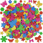 500Pcs Foam Stickers Glitter Colorful Flower Butterfly Bow Shapes Stickers by Etyishe