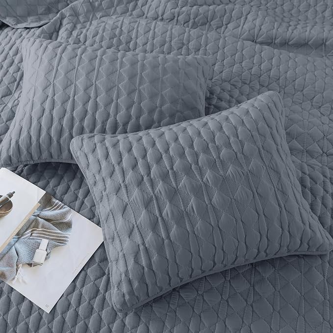 WDCOZY Blue Oversized California Cal King Size Quilt Bedding Sets - Image 4
