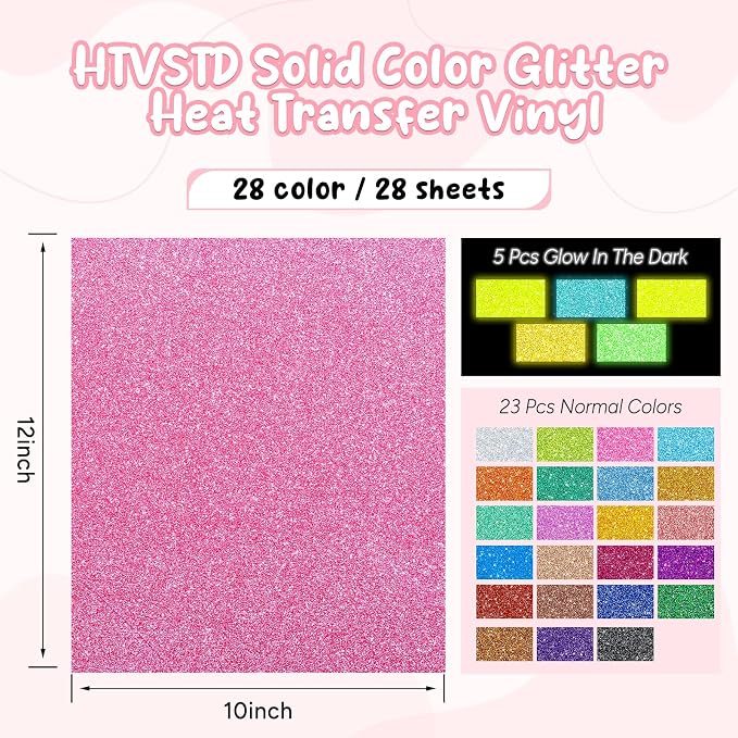 HTVSTD Glitter HTV Heat Transfer Vinyl 28 Sheets 12×10in Iron on Vinyl | - Image 2