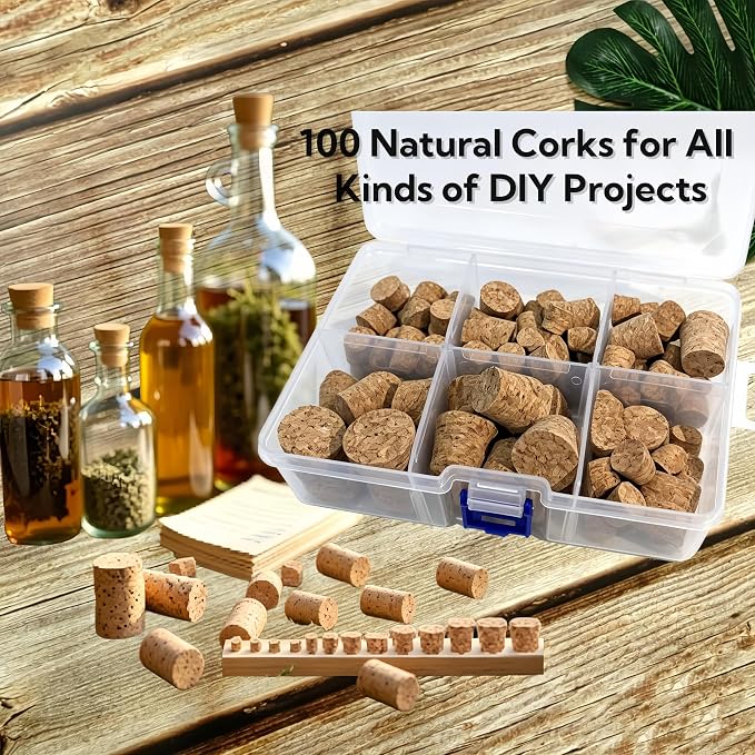 100 Pack Tapered Cork Stoppers, 10 Sizes Assorted Natural Wooden Wine Bottle - Image 6