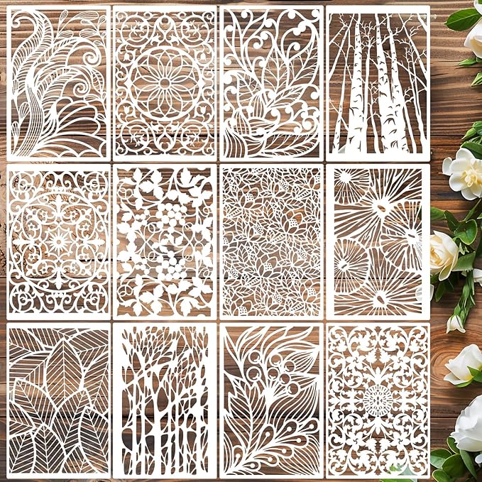 Stencils for Crafts Reusable Texture Stencils Floral Stencil Leaf Tree by SUNVERSE