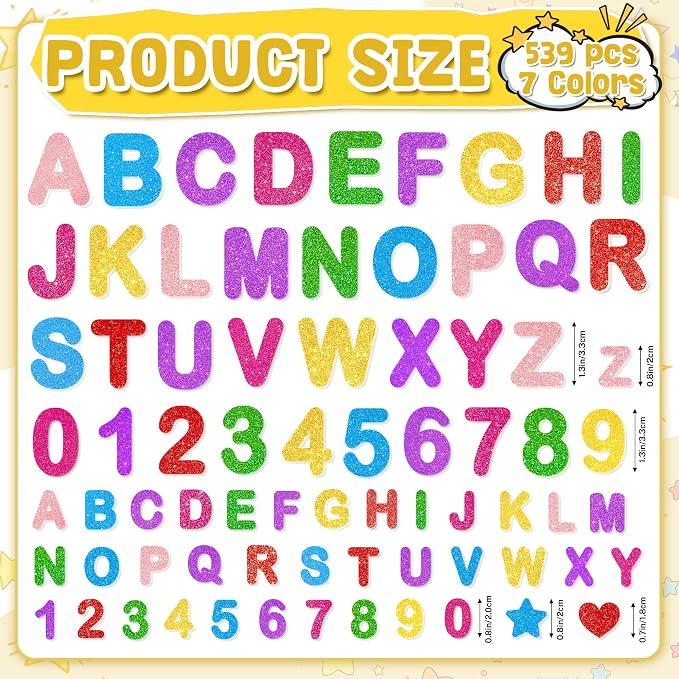 Foam Letter Stickers, 7 Sheets 3D Glitter Alphabet and Number Stickers - Image 2