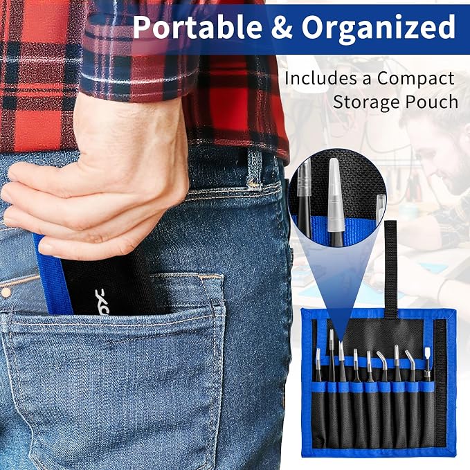 XOOL 9 PCS ESD Precision Tweezers Set, Anti-Static Stainless Steel Tweezers Kit - Image 6