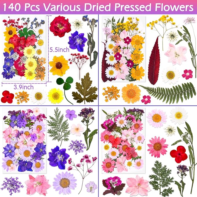 140 Pcs Dried Pressed Flowers for Resin, Real Pressed Flowers Dry Leaves Bulk - Image 3