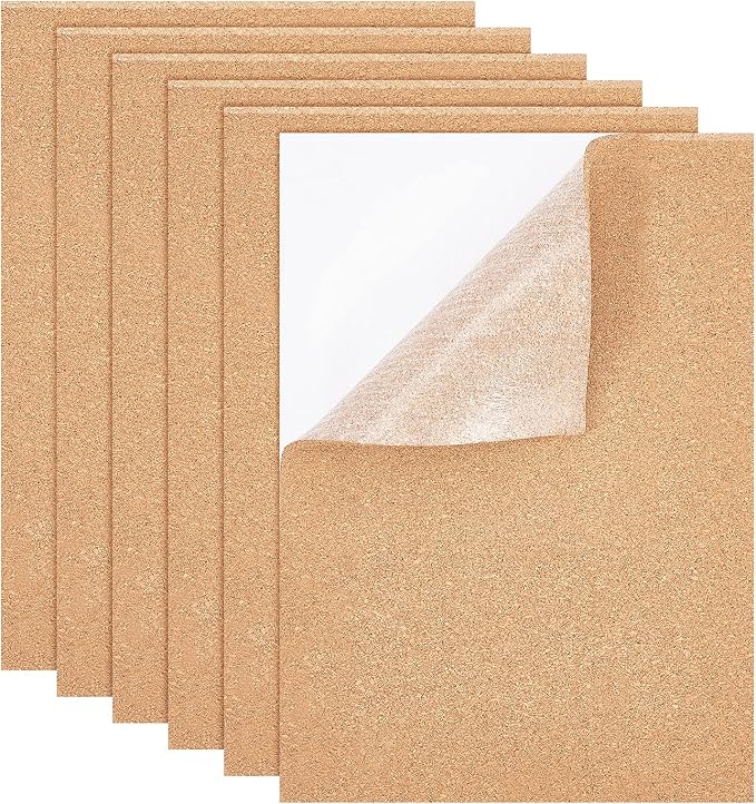 BENECREAT 6 Pcs 11.5 x 8.2" Self-Adhesive A4 Cork Sheets Rectangle Coaster Cork by BENECREAT