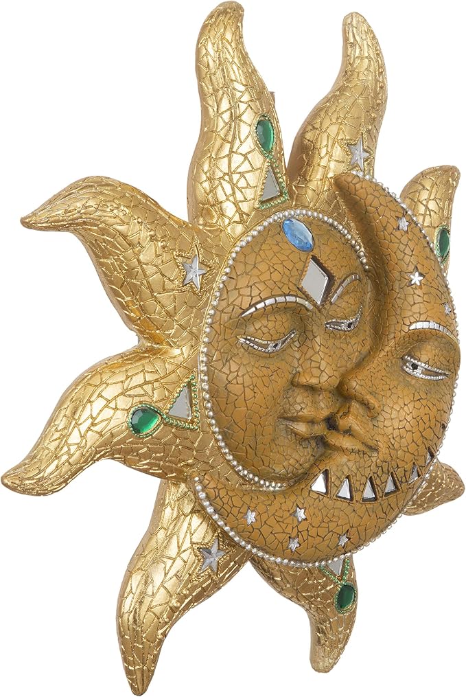 George S. Chen Imports Hand Painted Polyresin Mosaic Sun and Moon Face Wall - Image 3