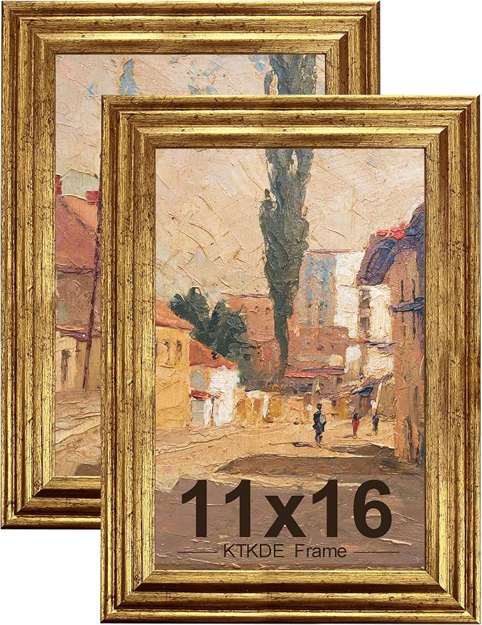 KTKDE 11x16 Picture Frame Set of 2, Ornate Vintage Gold Poster Frames by KTKDE
