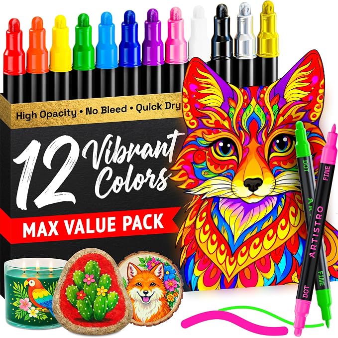 ARTISTRO 12 Precision Dual-Tip Acrylic Paint Markers – Paint Pens Set by ARTISTRO