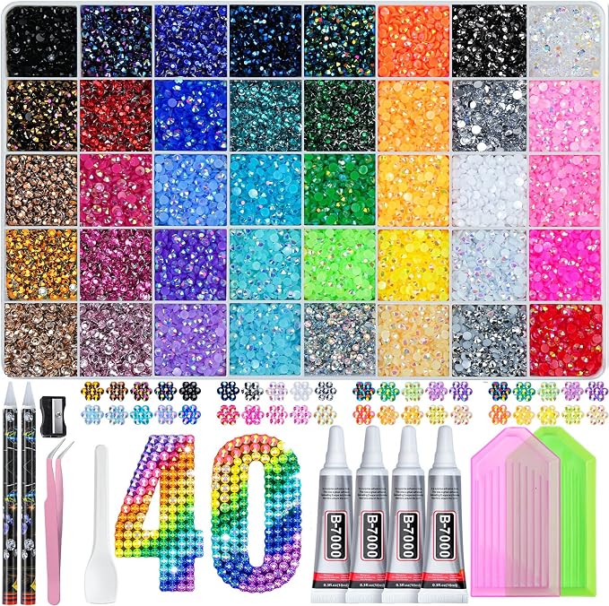 50000Pcs Bedazzling Kit with Rhinestones 3mm, 40 Colors Bedazzler Kit Resin by Lotwow