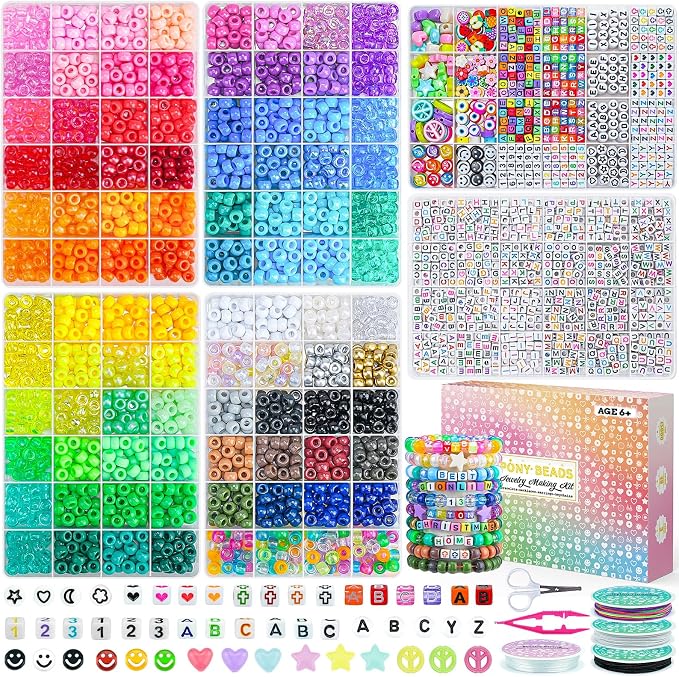 4500Pcs Pony Beads Bracelet Making Kit, 6 Boxes by Sistenia