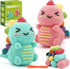 Faircosy Dinosaur Crochet Kit for Beginners: 2PCS Crochet Animal Kits for Adults by Faircosy