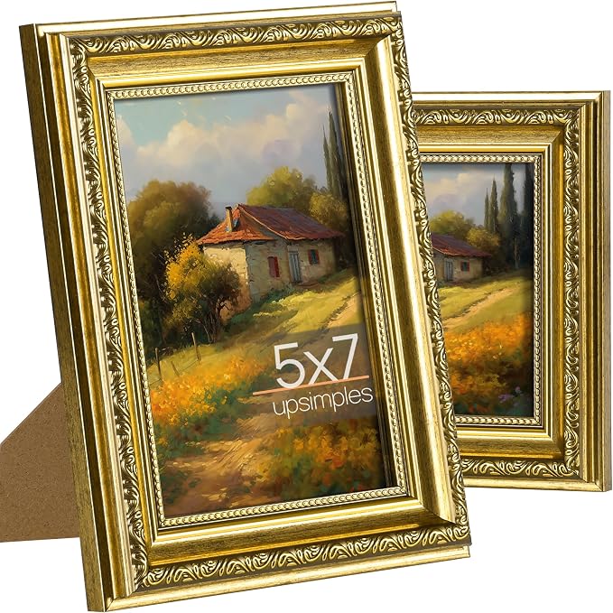 upsimples Vintage 5x7 Picture Frame, Antique Gold Frames, 2 Pack | Gold Picture by upsimples