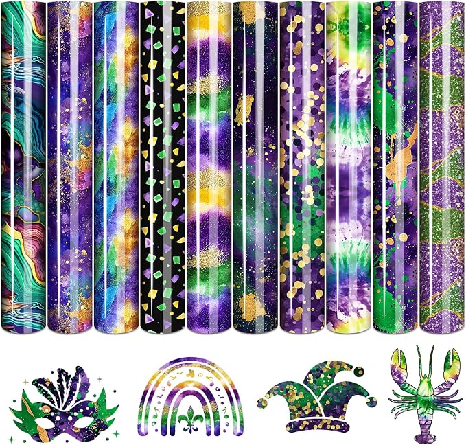 Tintnut Mardi Gras Sparkle HTV Vinyl, easy cut & weed, stretch washable by Tintnut