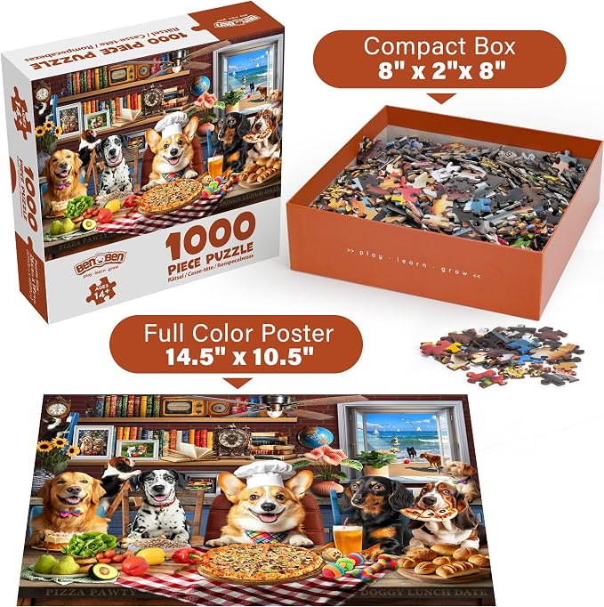 BenBen Puzzles for Adults 1000 Pieces, Dogs' Dinner Party, Dog Jigsaw Puzzle - Image 6