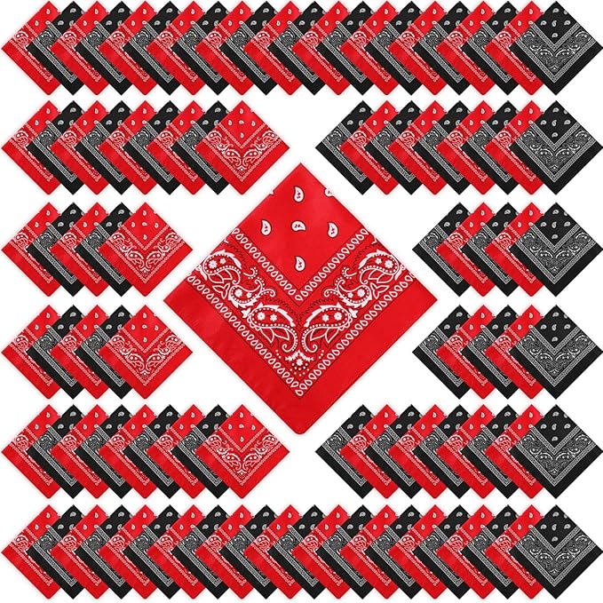 100 Pack Bandanas Unisex Paisley Bandanas Bulk Multi Purpose Cowboy Head Wrap by Handepo